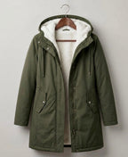 Women's Fleece Lined Long Parka with Hood and Drawstring Waist — Olive Green — image 8