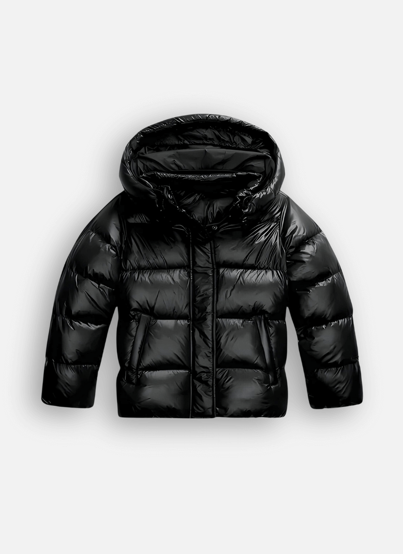 Women's Glossy Hooded Padded Puffer Jacket with Zip Front