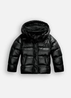 Women's Glossy Hooded Padded Puffer Jacket with Zip Front
