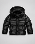 Women's Glossy Puffer Jacket with Removable Hood and Zip Front