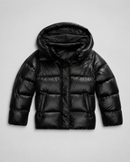 Women's Glossy Puffer Jacket with Removable Hood and Zip Front