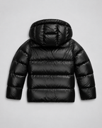 Women's Glossy Puffer Jacket with Removable Hood and Zip Front