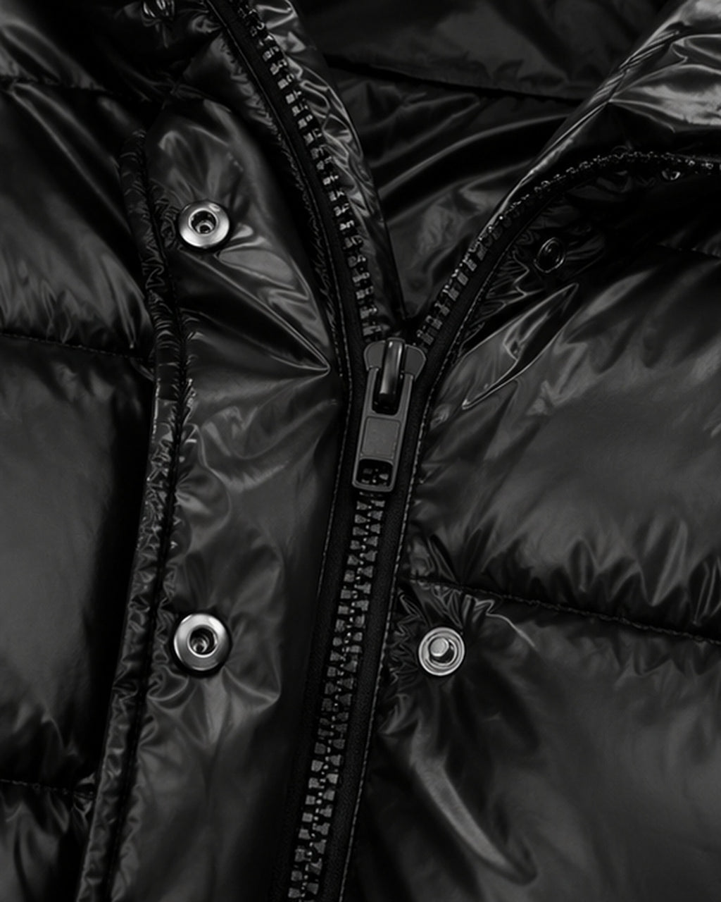 Women's Glossy Puffer Jacket with Removable Hood and Zip Front