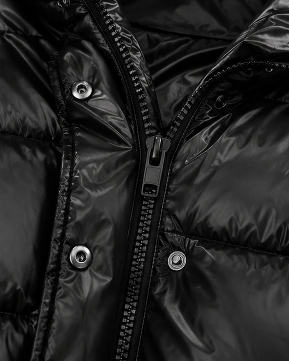 Women's Glossy Puffer Jacket with Removable Hood and Zip Front