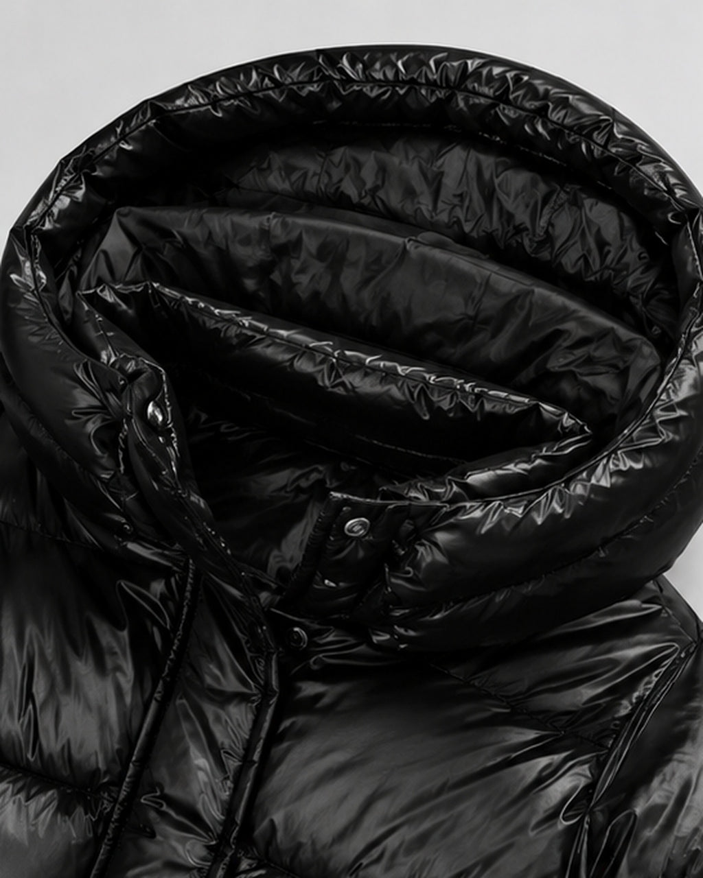 Women's Glossy Puffer Jacket with Removable Hood and Zip Front