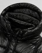 Women's Glossy Puffer Jacket with Removable Hood and Zip Front