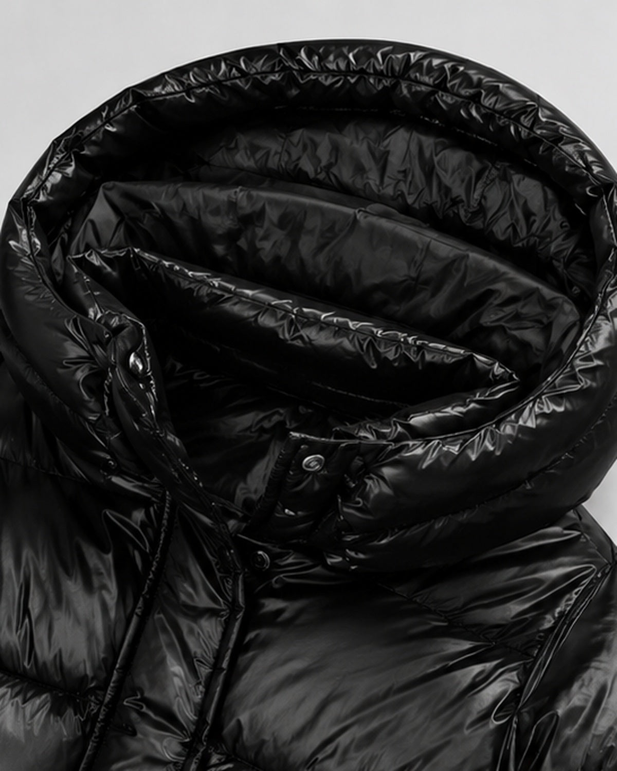 Women's Glossy Puffer Jacket with Removable Hood and Zip Front