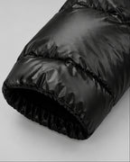 Women's Glossy Puffer Jacket with Removable Hood and Zip Front