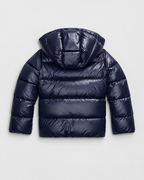 Women's Glossy Puffer Jacket with Removable Hood and Zip Front