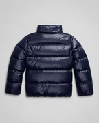 Women's Glossy Puffer Jacket with Removable Hood and Zip Front