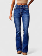 Women's High Waisted Flared Denim Jeans with Double Button Waist