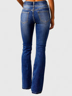 Women's High Waisted Flared Denim Jeans with Double Button Waist