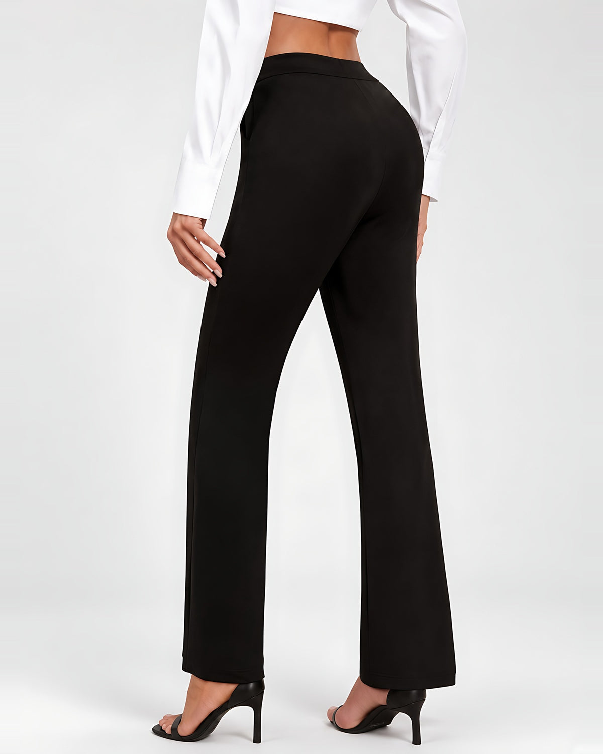 Women's High Waisted Flared Trousers in Black – back view