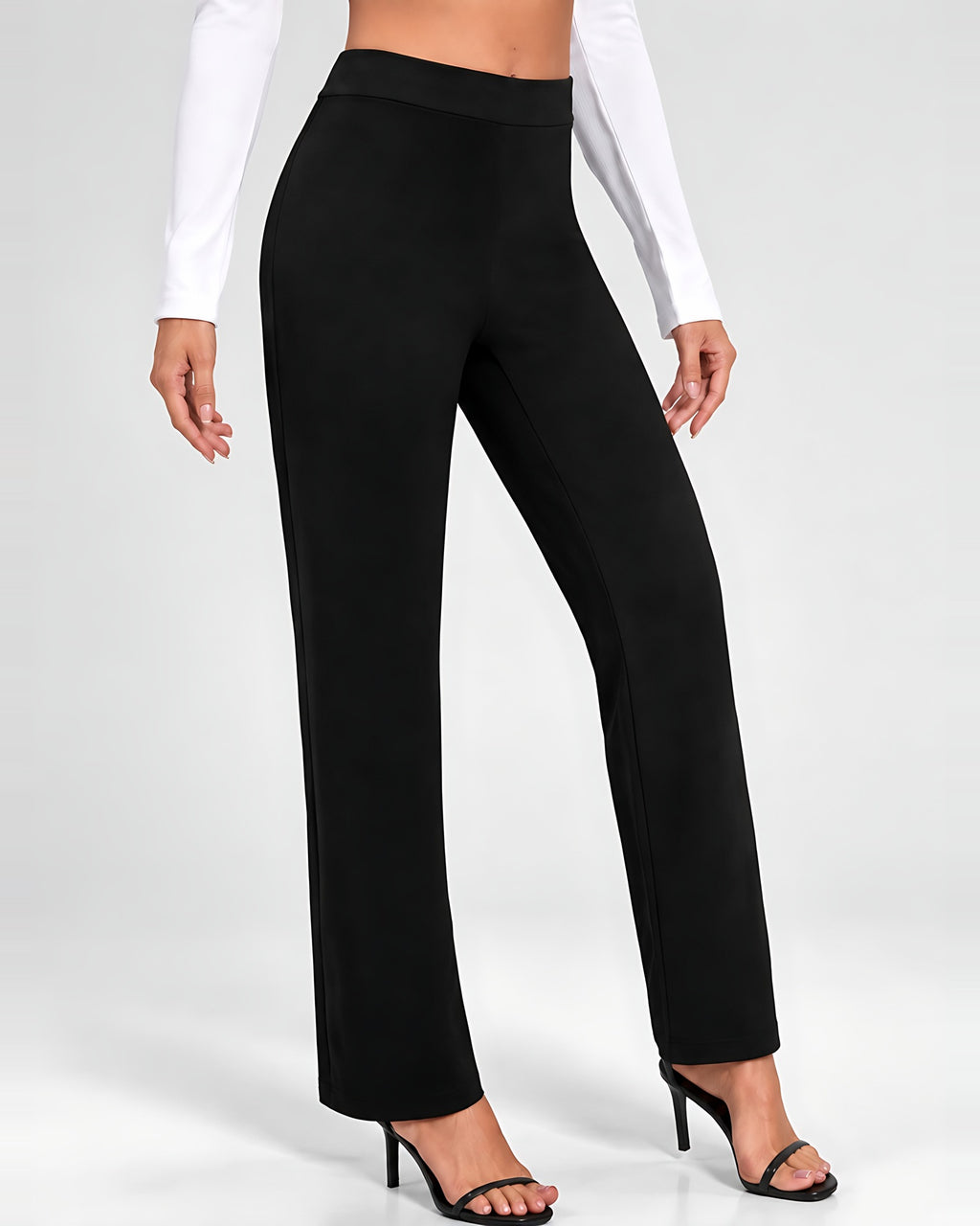Women's High Waisted Flared Trousers in Black – front view