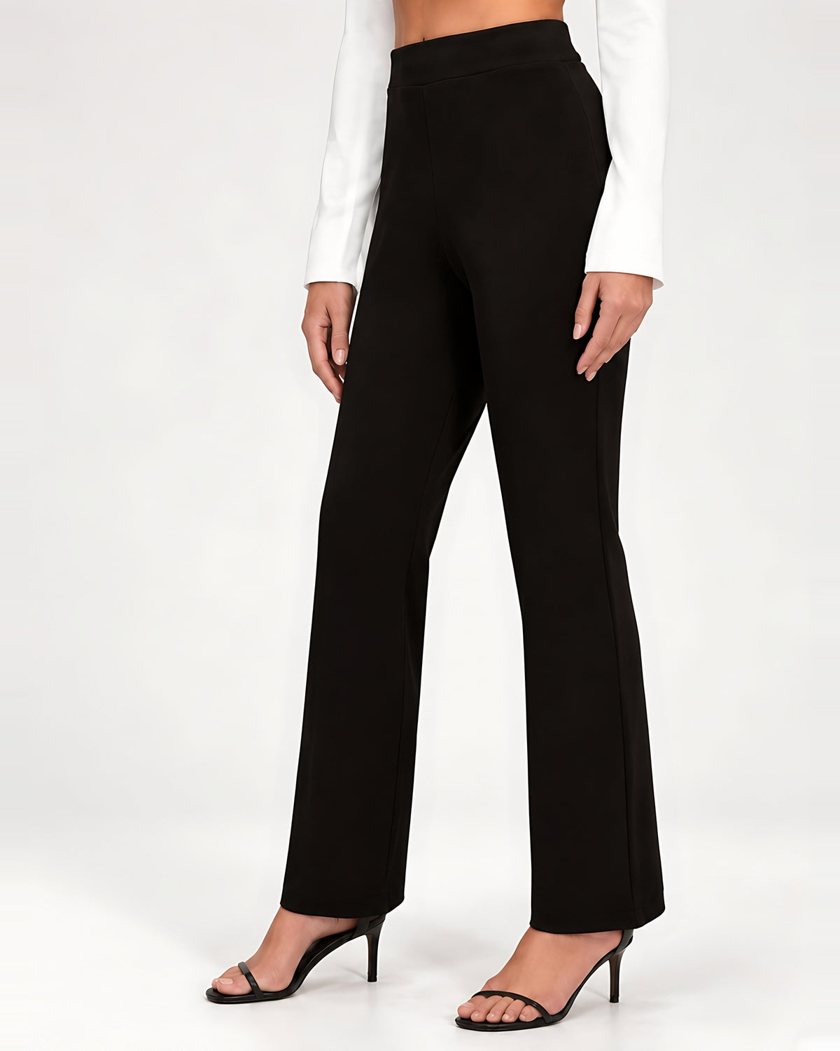 Women's High Waisted Flared Trousers in Black – side view
