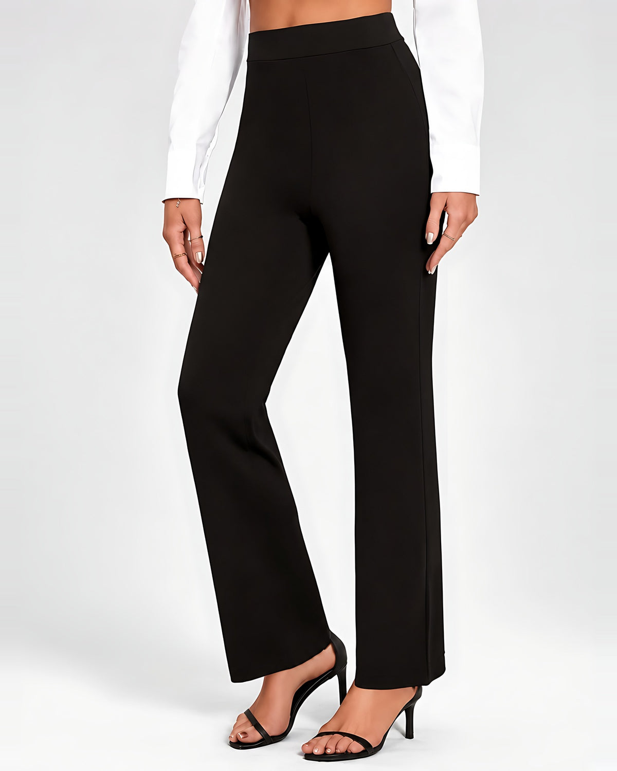 Women's High Waisted Flared Trousers in Black – three-quarter view