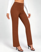 Women's High Waisted Flared Trousers in Brown – front view