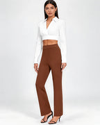 Women's High Waisted Flared Trousers in Brown – full length front view