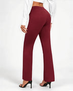 Women's High Waisted Flared Trousers in Burgundy – back view