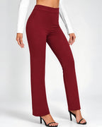 Women's High Waisted Flared Trousers in Burgundy – front view