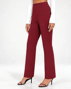 Women's High Waisted Flared Trousers in Burgundy – side view