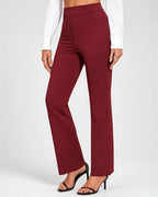 Women's High Waisted Flared Trousers in Burgundy – three-quarter view