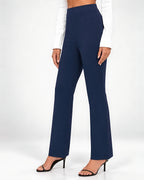 Women's High Waisted Flared Trousers in Navy – side view