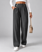 Women's High Waisted Wide Leg Tailored Trousers with Button Front