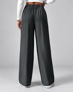Women's High Waisted Wide Leg Tailored Trousers with Button Front