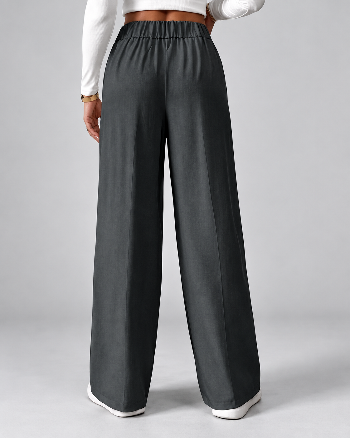 Women's High Waisted Wide Leg Tailored Trousers with Button Front