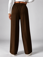 Women's High Waisted Wide Leg Tailored Trousers with Button Front