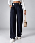Women's High Waisted Wide Leg Tailored Trousers with Button Front