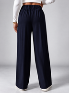 Women's High Waisted Wide Leg Tailored Trousers with Button Front