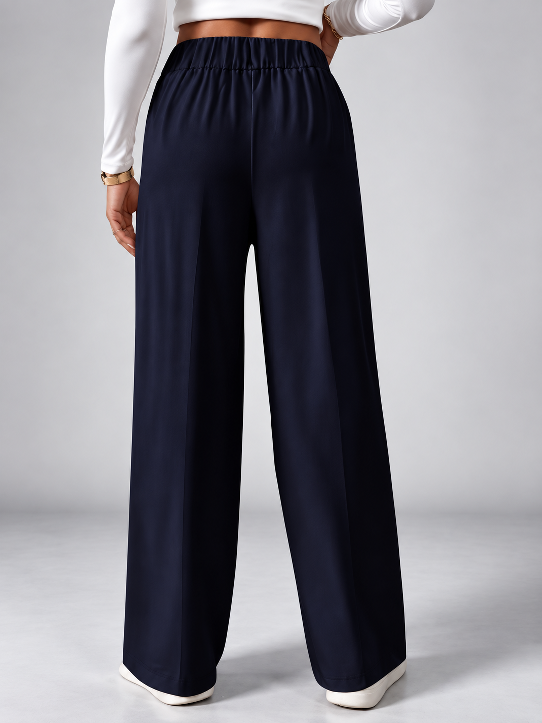 Women's High Waisted Wide Leg Tailored Trousers with Button Front