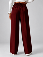 Women's High Waisted Wide Leg Tailored Trousers with Button Front