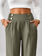 Women's High Waisted Wide Leg Tailored Trousers with Button Front