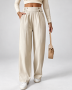 Women's High Waisted Wide Leg Tailored Trousers with Button Front