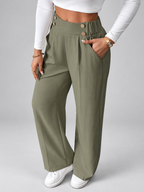 Women's High Waisted Wide Leg Tailored Trousers with Button Front