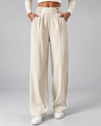 Women's High Waisted Wide Leg Tailored Trousers with Button Front