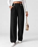 Women's High Waisted Wide Leg Tailored Trousers with Button Front