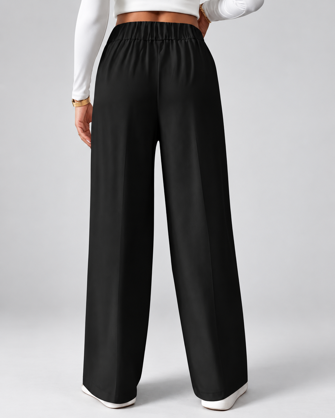 Women's High Waisted Wide Leg Tailored Trousers with Button Front