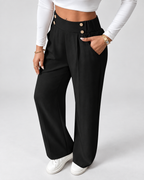 Women's High Waisted Wide Leg Tailored Trousers with Button Front