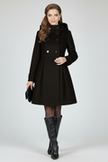 Hooded A line coat with double button front