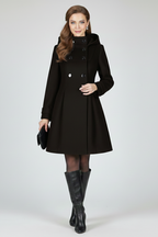 Hooded A line coat with double button front