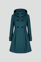 Hooded A line coat with double button front side