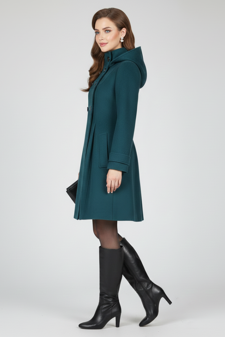 Hooded A line coat hood detail