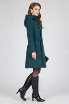 Hooded A line coat button detail