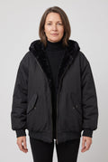 Women's Hooded Bomber Jacket with Faux Fur Lining and Zip Front