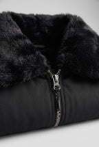 Women's Hooded Bomber Jacket with Faux Fur Lining and Zip Front