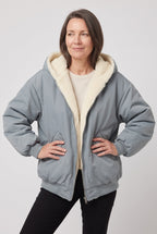 Women's Hooded Bomber Jacket with Faux Fur Lining and Zip Front